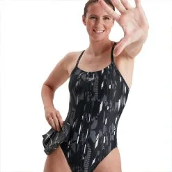 Bañador Mujer Natación Speedo Allover Negro Gris 10 Bañador Mujer Natación Speedo Allover Negro Gris -Regattas Tienda baador mujer natacion speedo allover negro gris 3