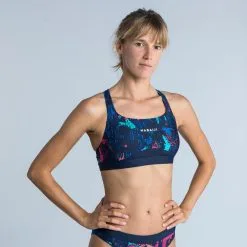 Top Natación Mujer Nabaiji Azul Marino Estampado